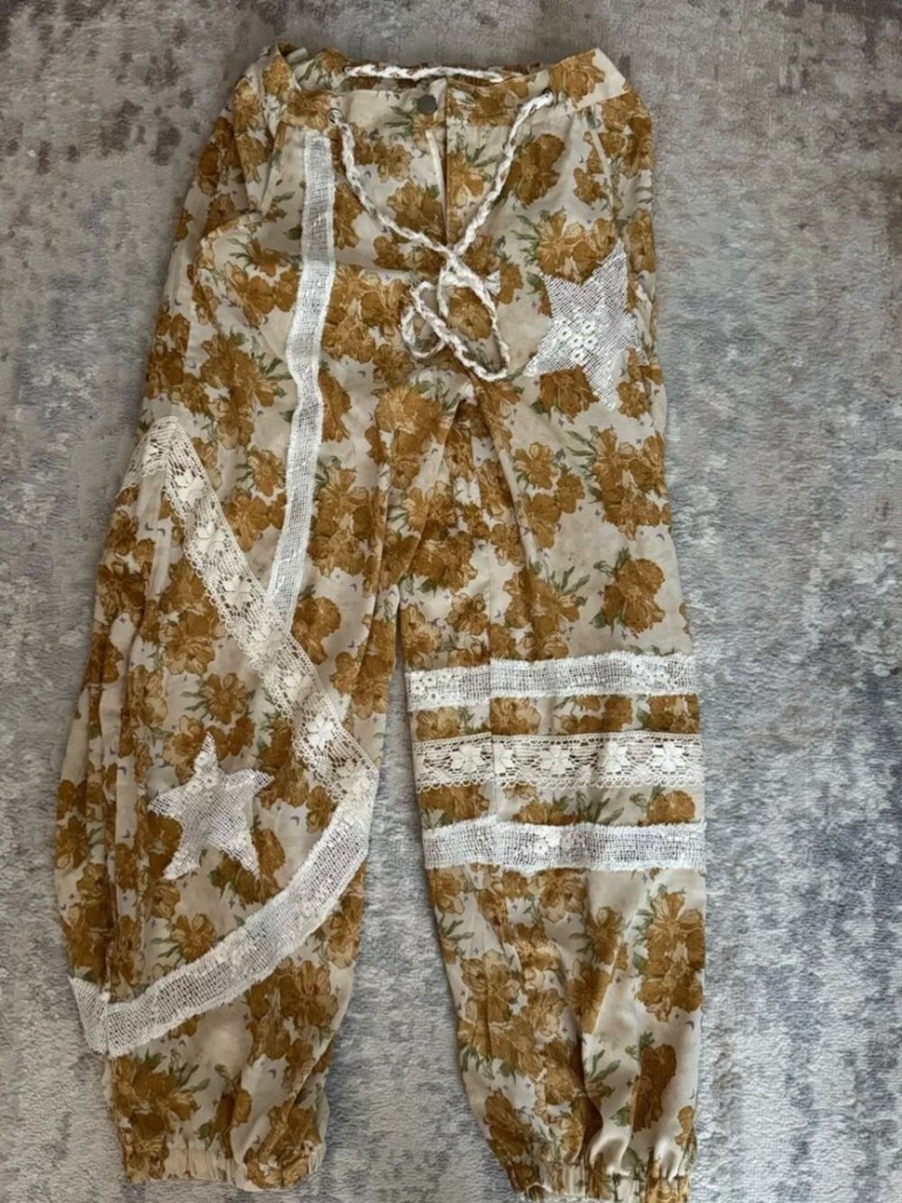 POL Boho Lace Trim Harem Pants - Mustard Floral